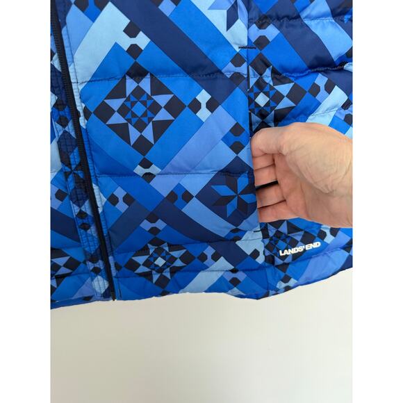 NWOT Lands End Women's Down Puffer Vest Large 14-16 Blue‎ Geometric Aztec - Picture 7 of 14